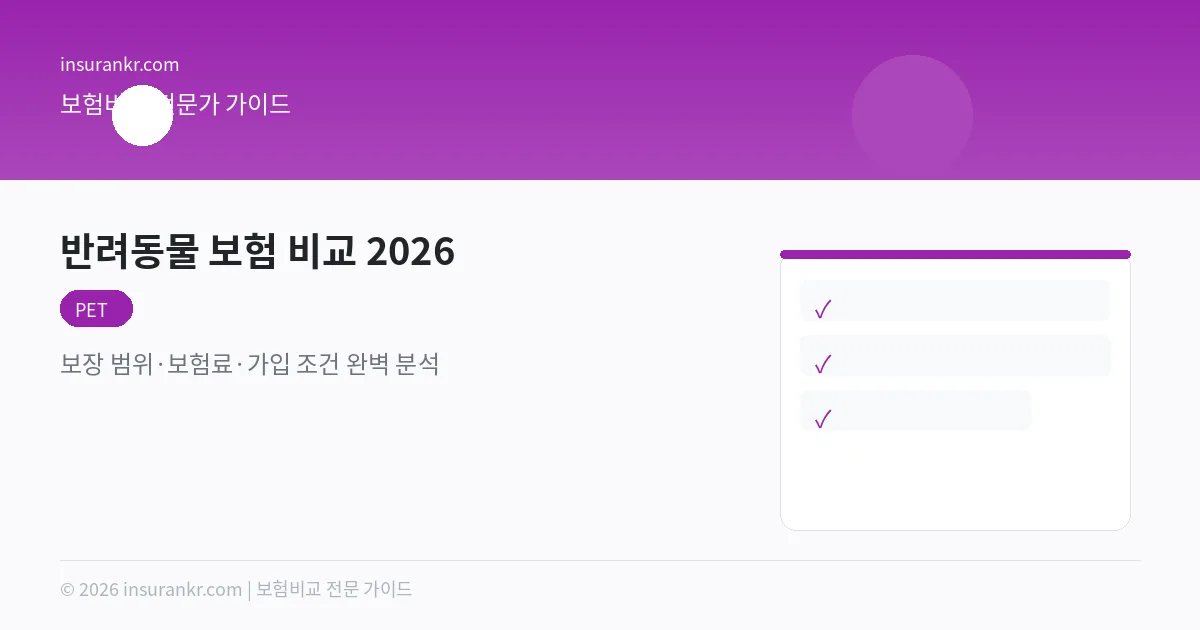 반려동물 보험 비교 2026 — 보장 범위·보험료·가입 조건 완벽 분석